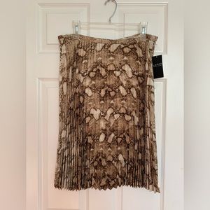 FINAL PRICE NWT Ralph Lauren Pleated Snake Print Satin Midi Skirt Brown/Cream 12